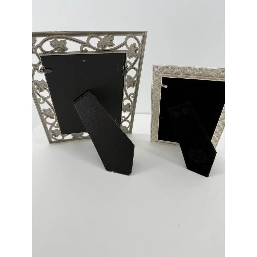 Silver Picture Frame Set 5x7 4x6 Ornate Scroll Basketweave Easel Back Tabletop